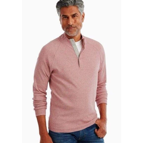 JOHNNIE-O Men's Whaling Henley Pullover XL Malibu Red Snap Sweater Lightweight - Picture 1 of 11